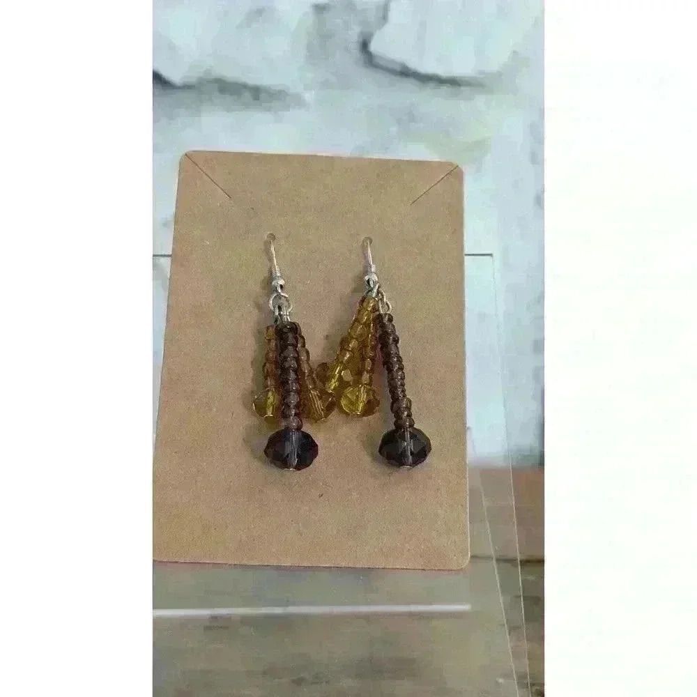 Orange and Purple Beaded Drop Earrings